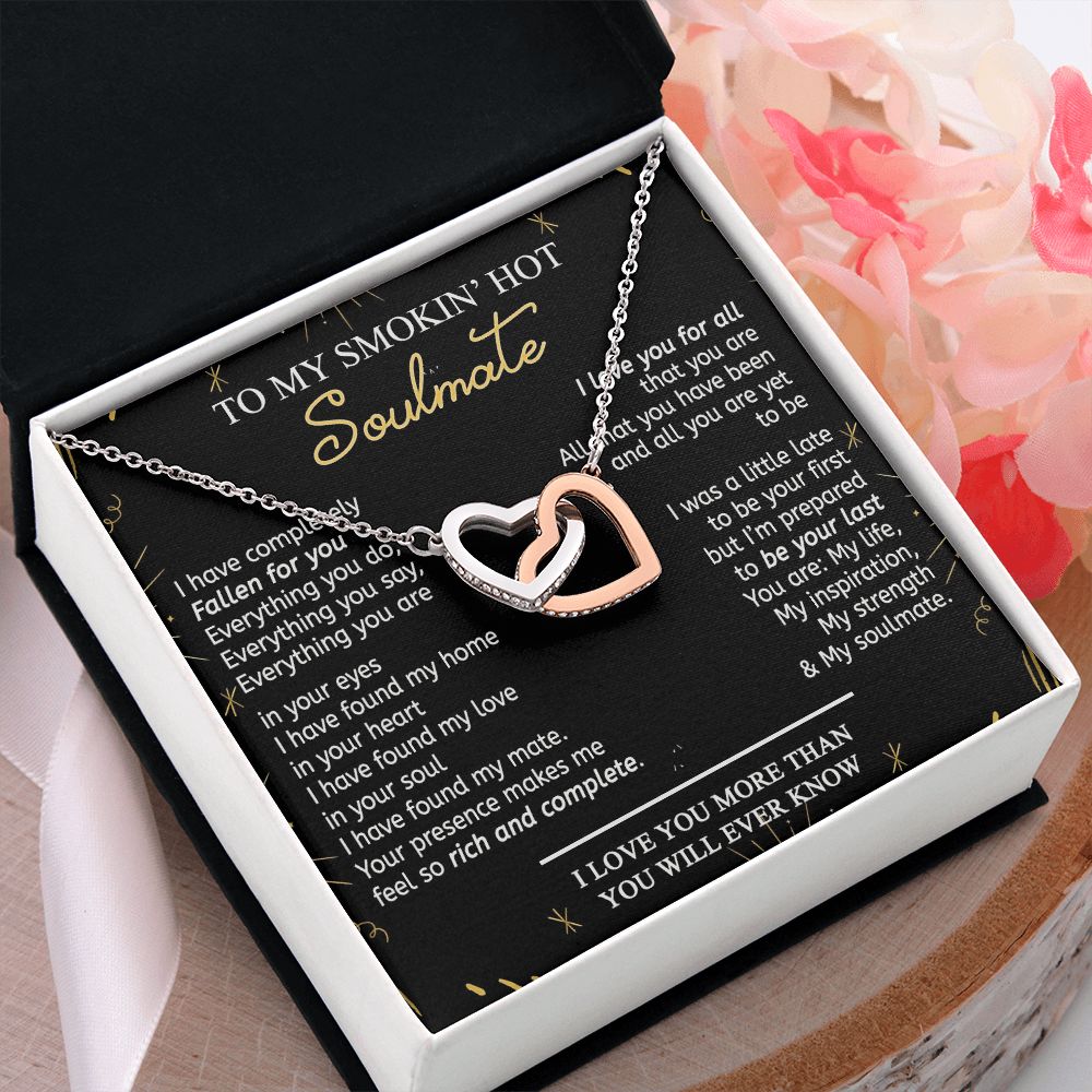 To My Smokin Hot Soulmate Necklace - Wife Gifts From Husband To My Wife Necklace, Gift for Her Romantic, Girlfriend Gifts Necklace for Wife from Men Includes Message Card and Gift Box 21 Interlocking Hearts Necklace
