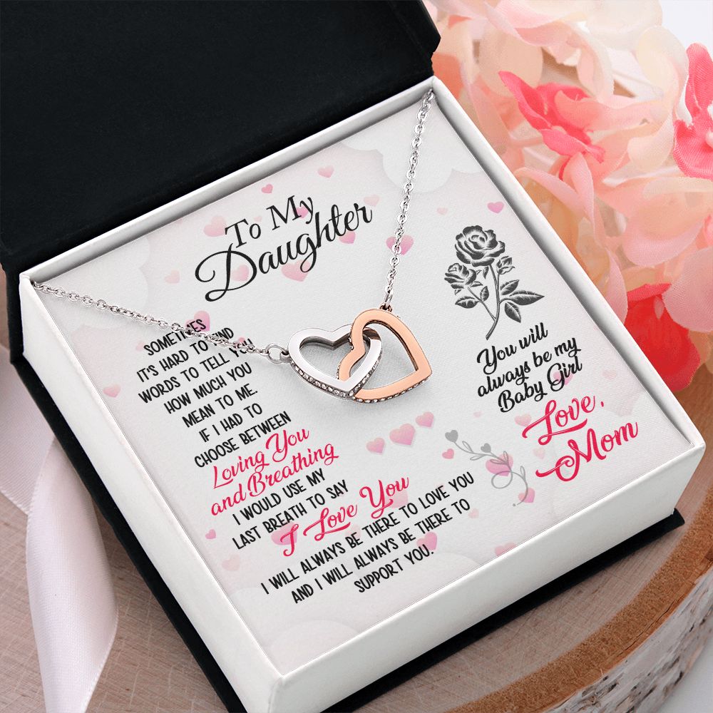 To My Daughter Necklace Pendant Gift From Mom Necklace Loving You And Breathing With Message Card Gift Box Gift For To Daughter, Daughter In Law On Birthday Anniversary Interlocking Hearts Necklace