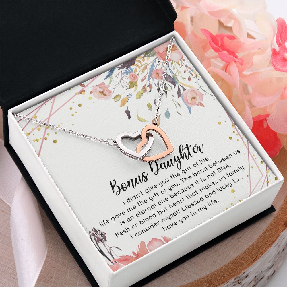 Bonus Daughter Gifts From Stepdad, Step Daughter Gifts From Stepmom, Stepdaughter Gifts From Stepdad, Father Stepdaughter Necklace, To My Bonus Daughter Necklaces, Christmas Gifts For Bonus2 Interlocking Hearts Necklace