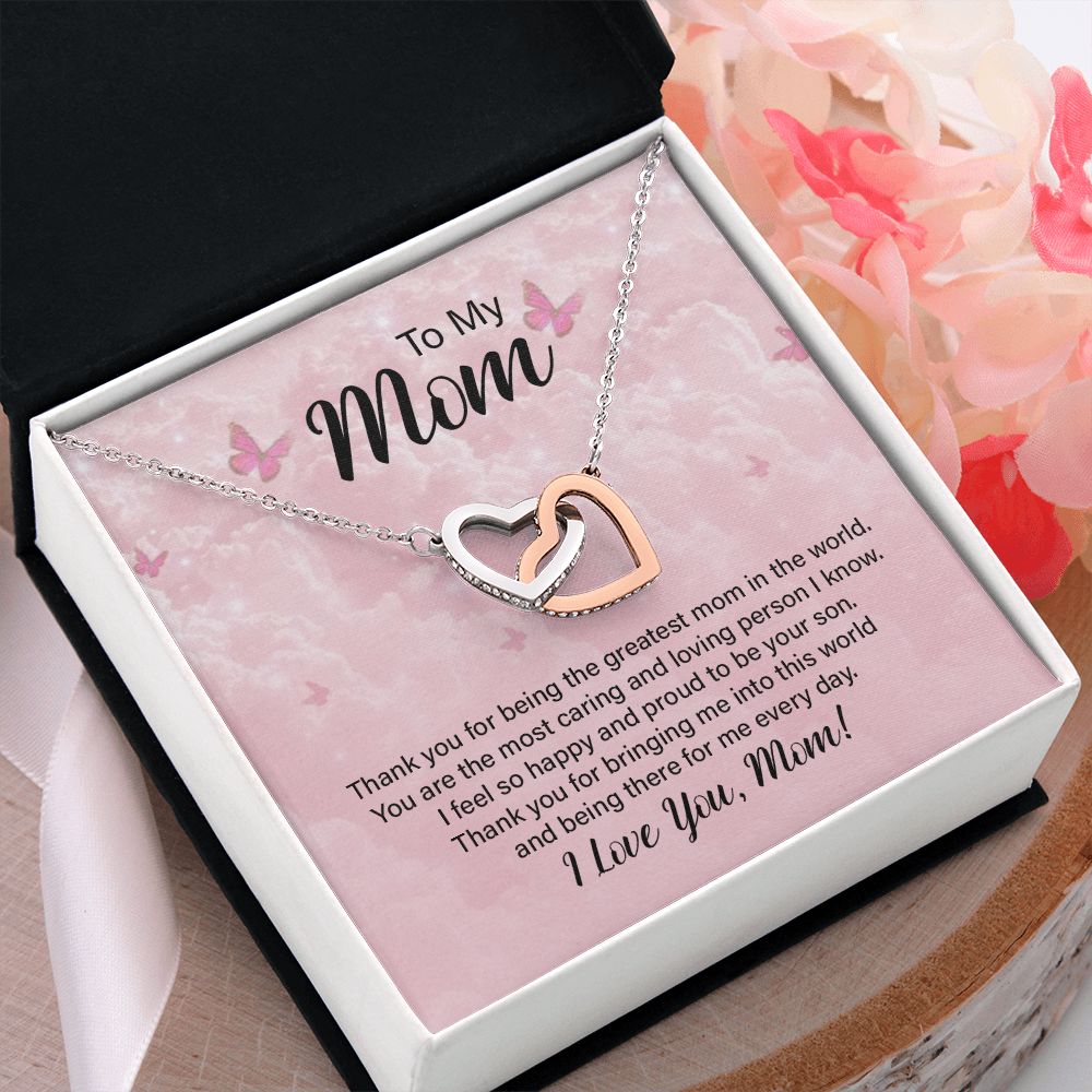 To My Mom Necklace, Gift For Mom, Mother's Day Gift from Daughter, Mom Jewelry Gift for Mothers Day, Birthday Gift for Mother, Moms Gift from Daughter Son, Necklace for Mom Mother 24 Interlocking Hearts Necklace