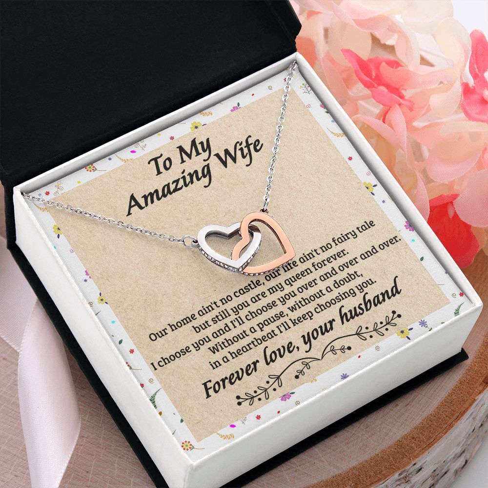 Birthday Gifts For Wife, Necklace Gifts For Wife From Husband, To My Wife Jewelry For Women , To My Wife Necklace  from Husband Wedding Anniversary Present For Wife, Beautiful Wife Jewelry Christmas18 Interlocking Hearts Necklace