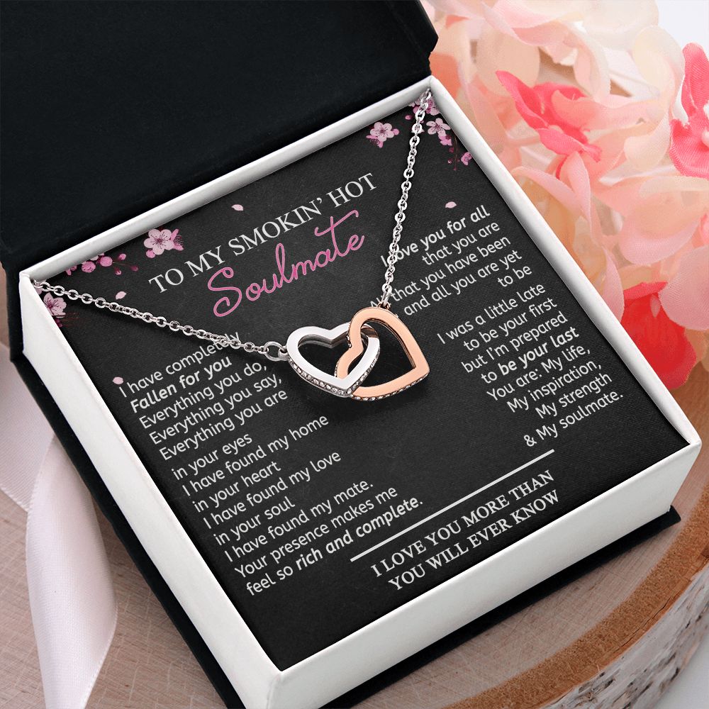 To My Smokin Hot Soulmate Necklace - Wife Gifts From Husband To My Wife Necklace, Gift for Her Romantic, Girlfriend Gifts Necklace for Wife from Men Includes Message Card and Gift Box 12 Interlocking Hearts Necklace