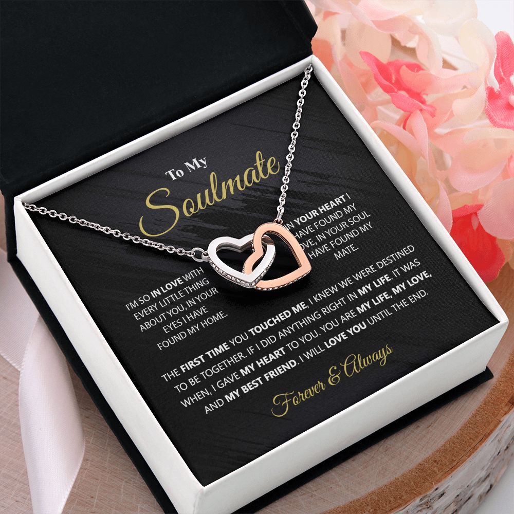 To My Soulmate Necklace for Women Birthday Christmas Jewelry Gifts For My Wife with Message Card Box Personalized Gift Present Pendant for Future Wife Soulmate Girlfriend Love 1 Interlocking Hearts Necklace