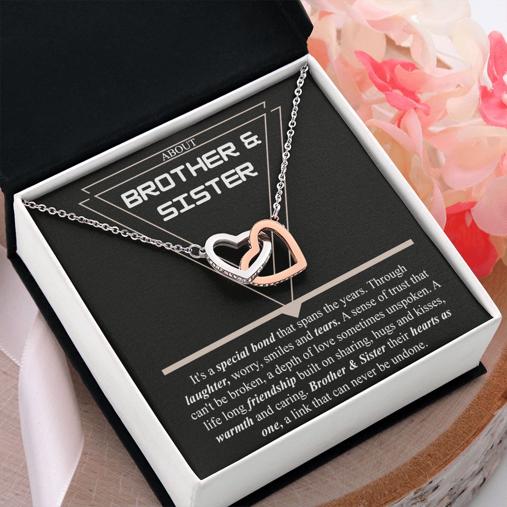 Brother & Sister Gift Necklace Cuban Link Chain Necklace Gift From Sister to Bro Interlocking Hearts Necklace