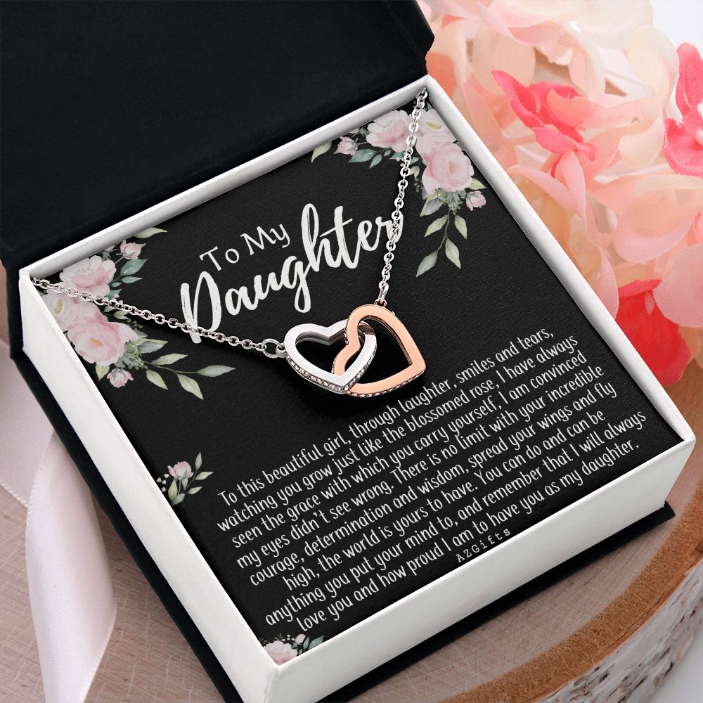To My Daughter Gift Necklace from Mom, Mother and Daughter Necklace for Girls, Mother Daughter Gift Ideas, Jewelry Pendant For Her Interlocking Hearts Necklace