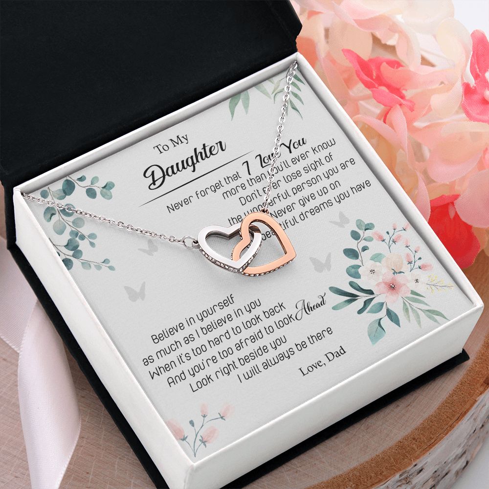 Jewelry Pendant Present for Daughter, To My Daughter Gift Necklace from Mom, Mother Daughter Gift Ideas, Birthday Christmas Gift Graduation Gifts for Daughters, Mother and Daughter Necklace 20 Interlocking Hearts Necklace
