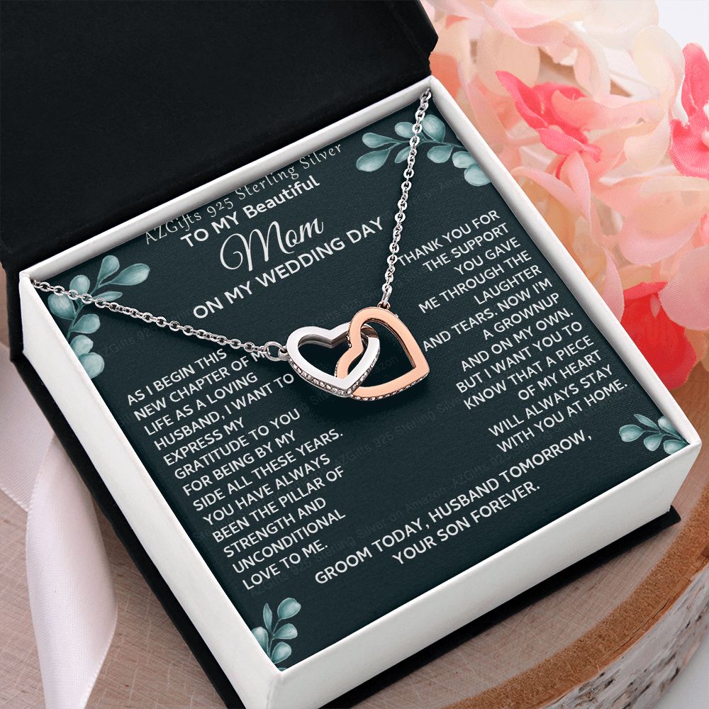 To My Beautiful Mom Necklace from Son, Gift for Mom, Gift from Son for Mother, Mother of Groom Gift, Necklace for Mother of Groom Wedding Day, To my Mom Necklace 301 Interlocking Hearts Necklace