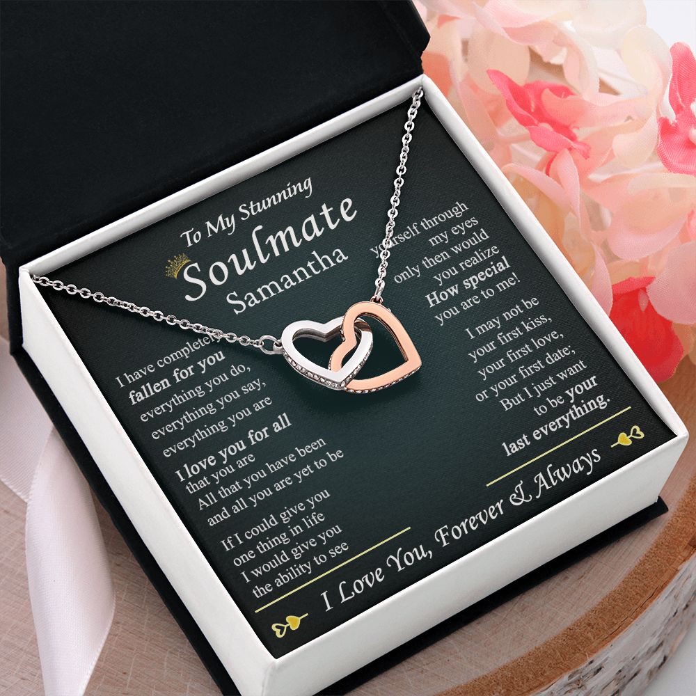 To My Soulmate Necklace for Women Birthday Valentines Day Jewelry Gifts For My Wife with Message Card Box Personalized Gift Present Pendant for Future Wife Soulmate Girlfriend Love 1 Interlocking Hearts Necklace
