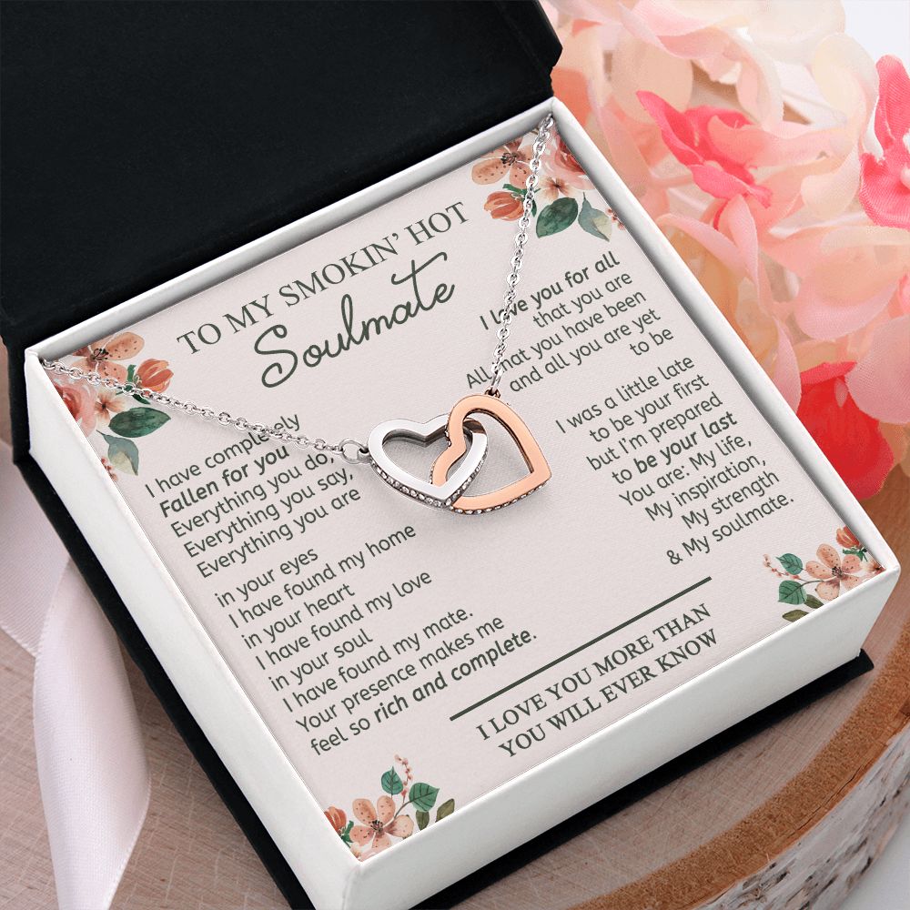 To My Smokin Hot Soulmate Necklace - Wife Gifts From Husband To My Wife Necklace, Gift for Her Romantic, Girlfriend Gifts Necklace for Wife from Men Includes Message Card and Gift Box 20 Interlocking Hearts Necklace