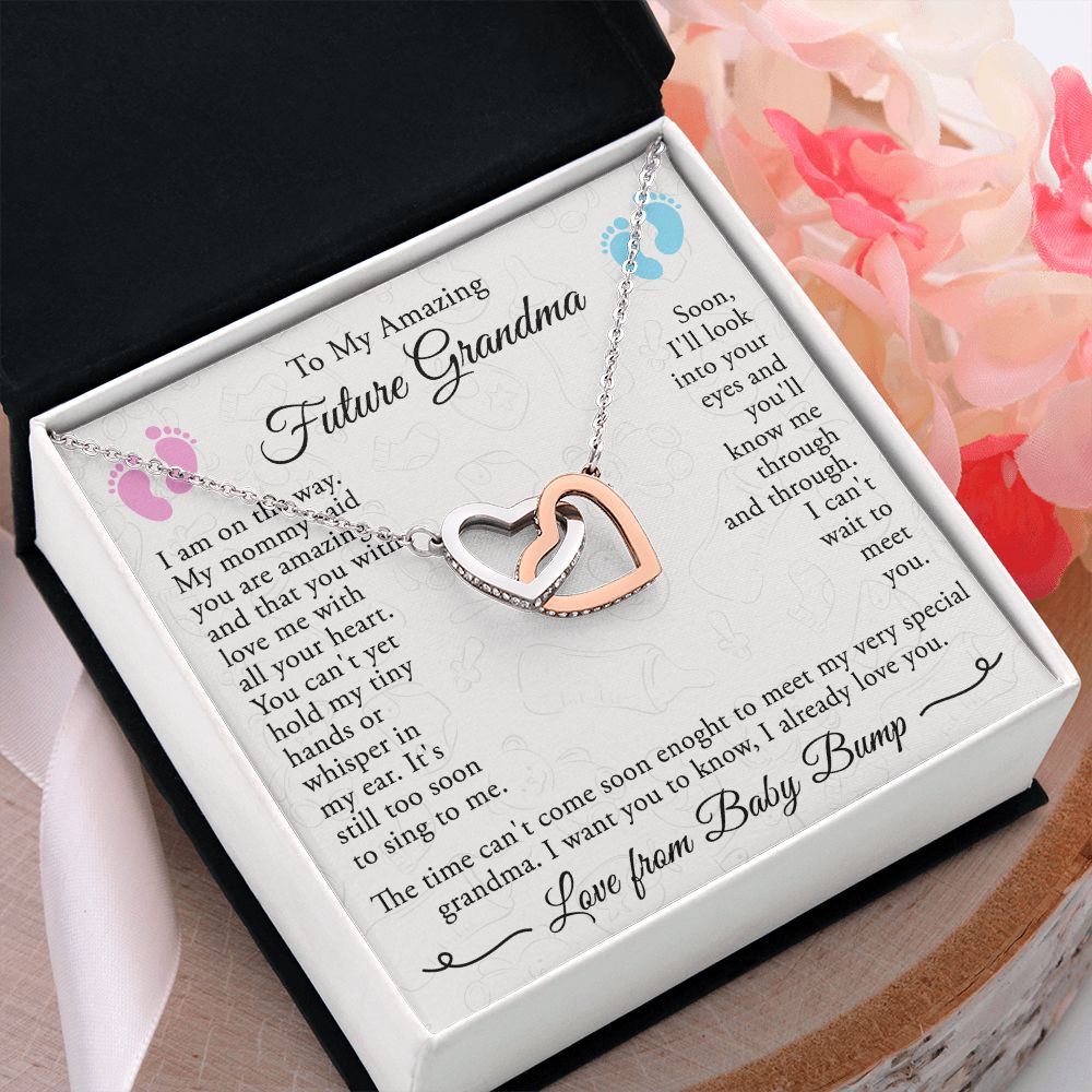 To My Grandmother Necklace, Gift for Grandmother Necklace, Mothers Day Gift For Grandma Nana, Grandma Jewelry From Grandchildren GrandKids , Jewelry Box Gift For Grandma Grandmother4 Interlocking Hearts Necklace