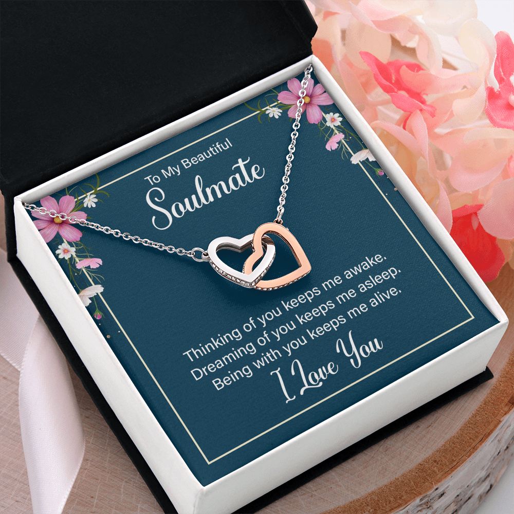 To My Soulmate Necklace for Women Birthday Christmas Jewelry Gifts For My Wife with Message Card Box Personalized Gift Present Pendant for Future Wife Soulmate Girlfriend Love 13 Interlocking Hearts Necklace