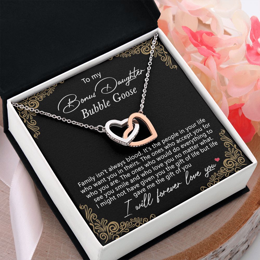 Bonus Daughter Gifts From Stepdad, Step Daughter Gifts From Stepmom, Stepdaughter Gifts From Stepdad, Father Stepdaughter Necklace, To My Bonus Daughter Necklaces, Christmas Gifts For Bonus9 Interlocking Hearts Necklace