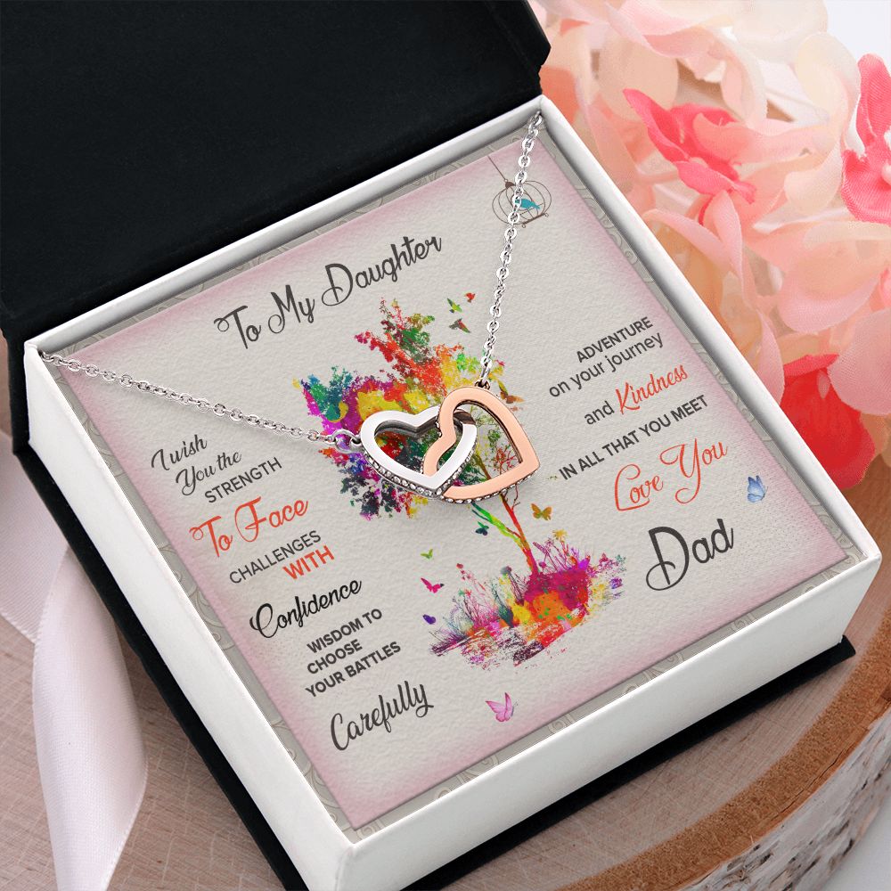 To My Daughter Necklace Pendant I Wish You The Strength To Face With Message Card Gift Box Gift For To Daughter, Daughter In Law Gift On Birthday Anniversary Gift Interlocking Hearts Necklace
