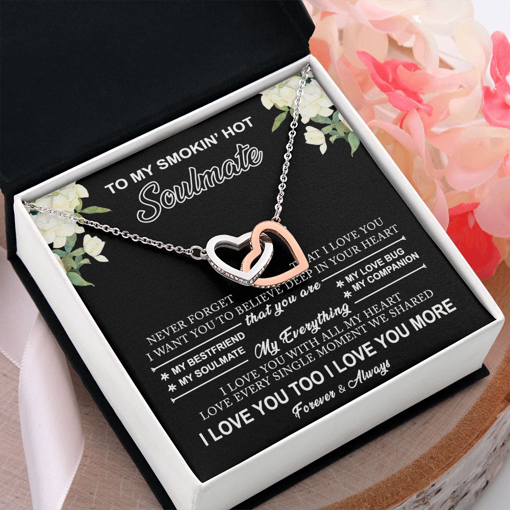 To My Smokin Hot Soulmate Necklace - Wife Gifts From Husband To My Wife Necklace, Gift for Her Romantic, Girlfriend Gifts Necklace for Wife from Men Includes Message Card and Gift Box 8 Interlocking Hearts Necklace