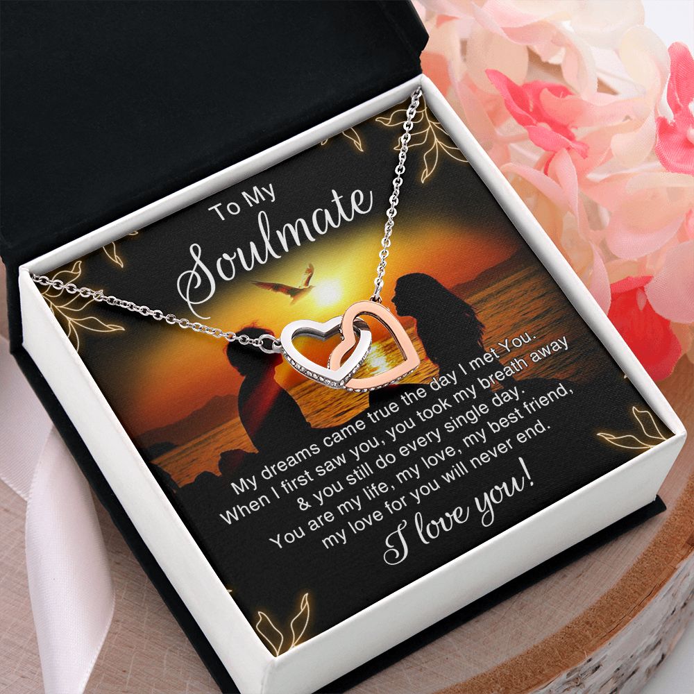To My Soulmate Necklace for Women Birthday Christmas Jewelry Gifts For My Wife with Message Card Box Personalized Gift Present Pendant for Future Wife Soulmate Girlfriend Love 6 Interlocking Hearts Necklace