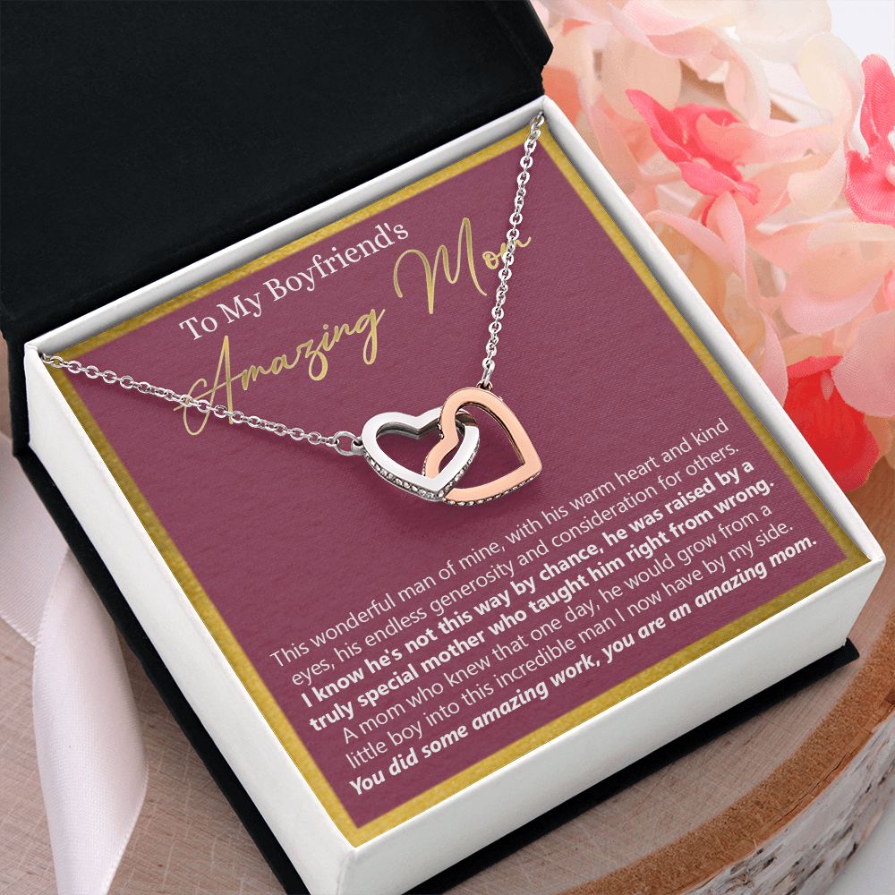To My Boyfriend's Mom Necklace Jewelry Gift, Mother's Day Gift, Birthday Gift For Boyfriend's Mom, Boyfriend's Mom Necklace Interlocking Hearts Necklace