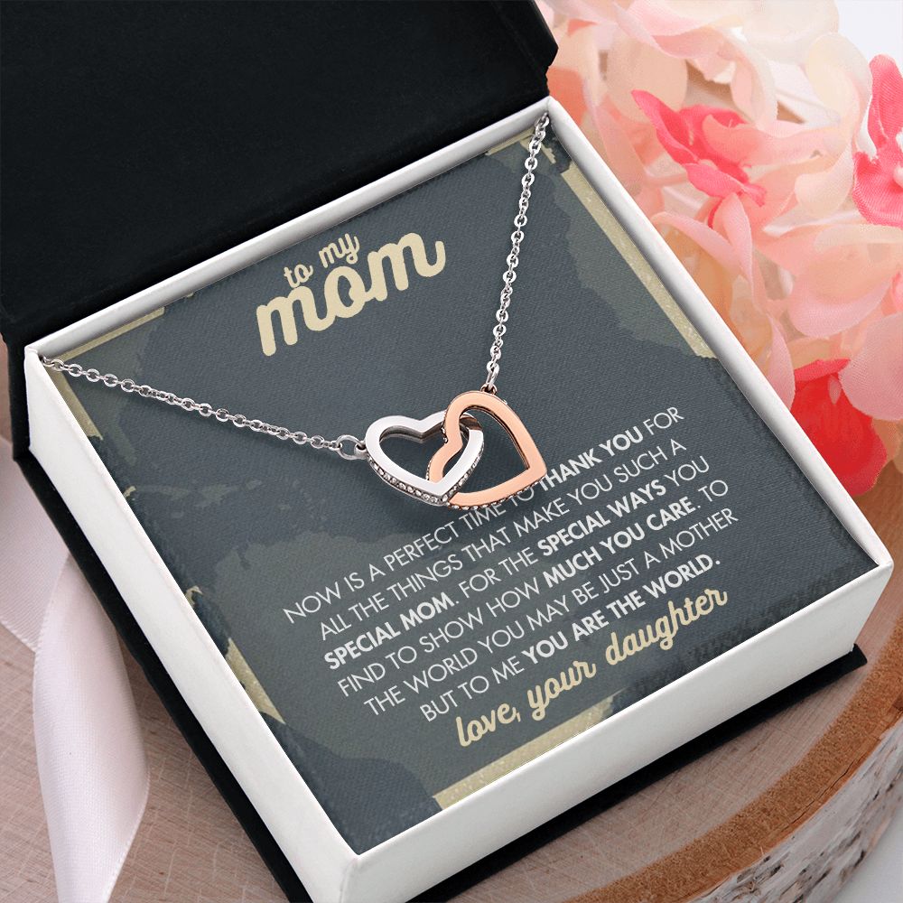 Mom Necklace Gifts for Mom from Daughter to Mom Gifts for Mothers Day from Daughter, To My Mom Necklace from Daughter to Mom Birthday Gifts Necklace with Message Card and Gift Box2237 Interlocking Hearts Necklace