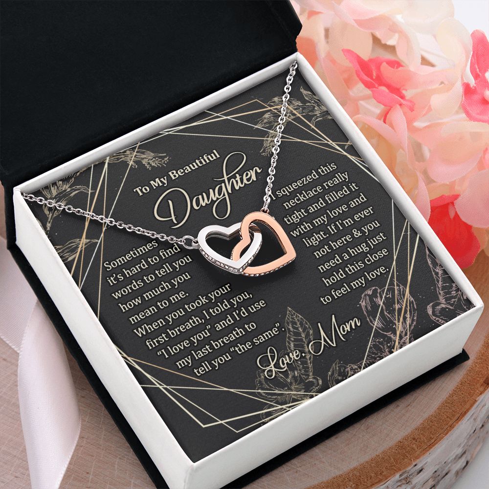 To My Daughter Gift Necklace from Mom, Mother and Daughter Necklace for Girls, Mother Daughter Gift Ideas, Jewelry Pendant Interlocking Hearts Necklace
