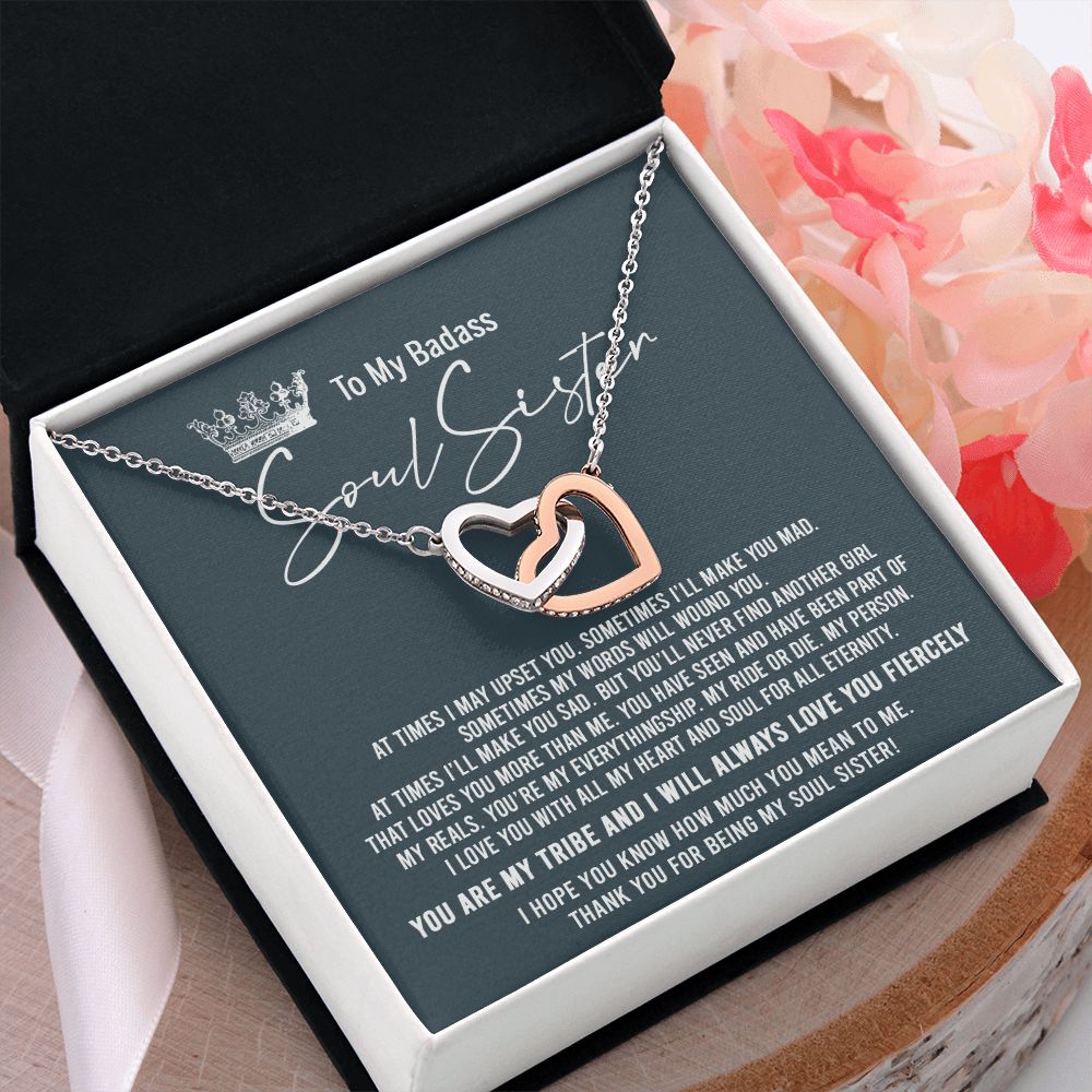 To My Badass Soul Sister Necklace Bestie BFF Gift Interlocking Hearts Necklace Interlocking Hearts Necklace