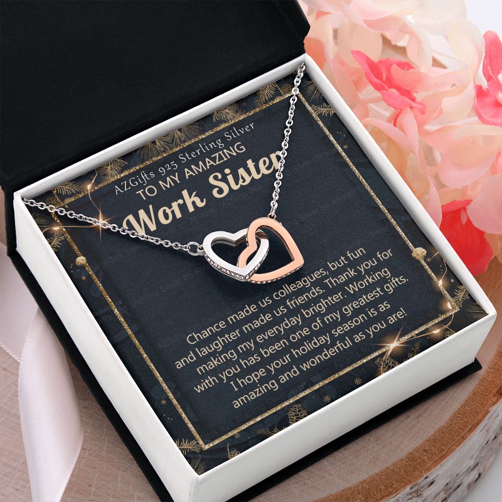 To My Work Sister Necklace Gift for Colleague Christmas Necklace for Work Sister from Co-Worker Christmas Pendant Gift for Colleague Christmas Jewelry Gift for Her Women 301 Interlocking Hearts Necklace