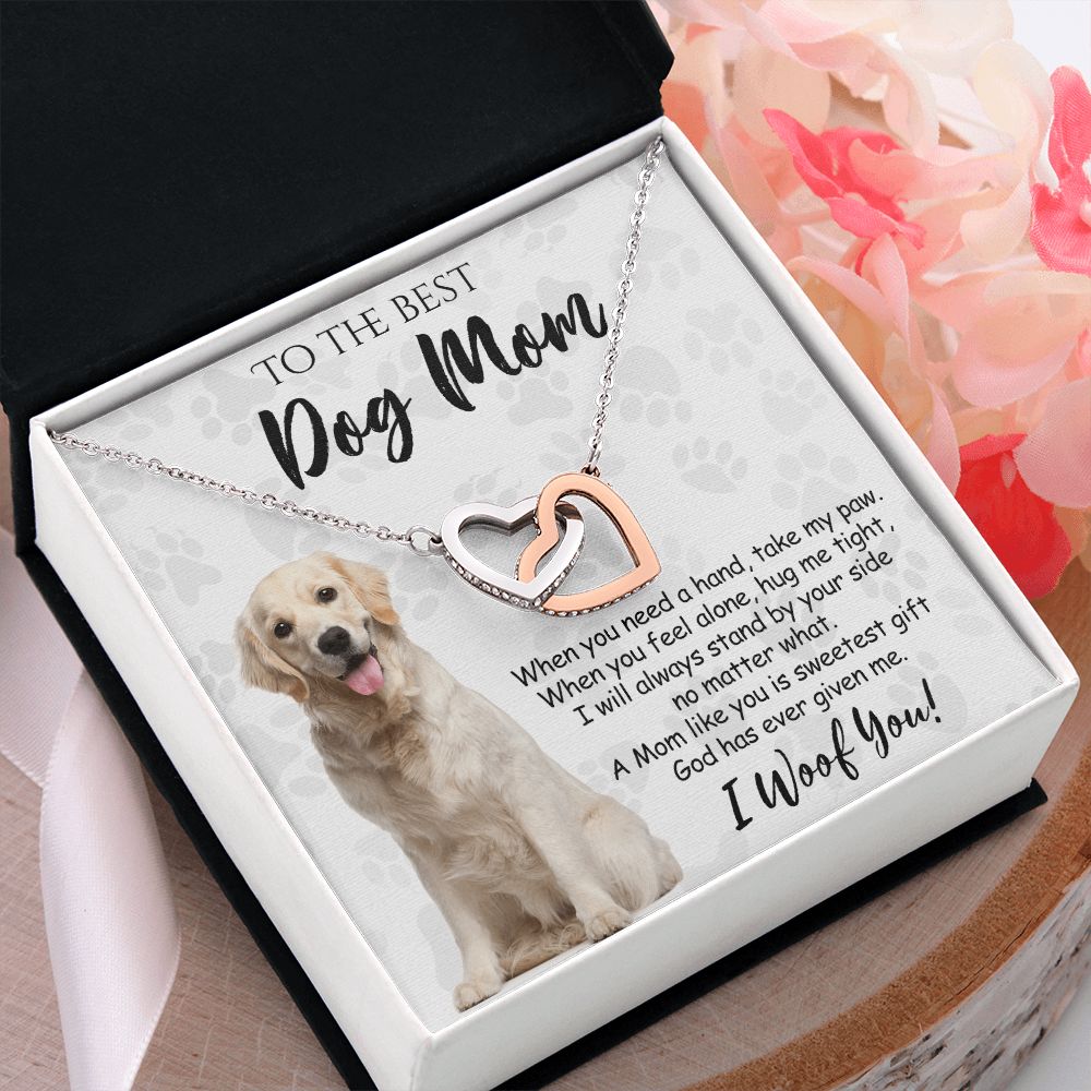 To The Best Golden Retriever Dog Mom Knot Necklace Mother's Day Gift , I Woof You Gift Card, Message Card Jewelry For Dog Lovers, Necklace For Mom Interlocking Hearts Necklace