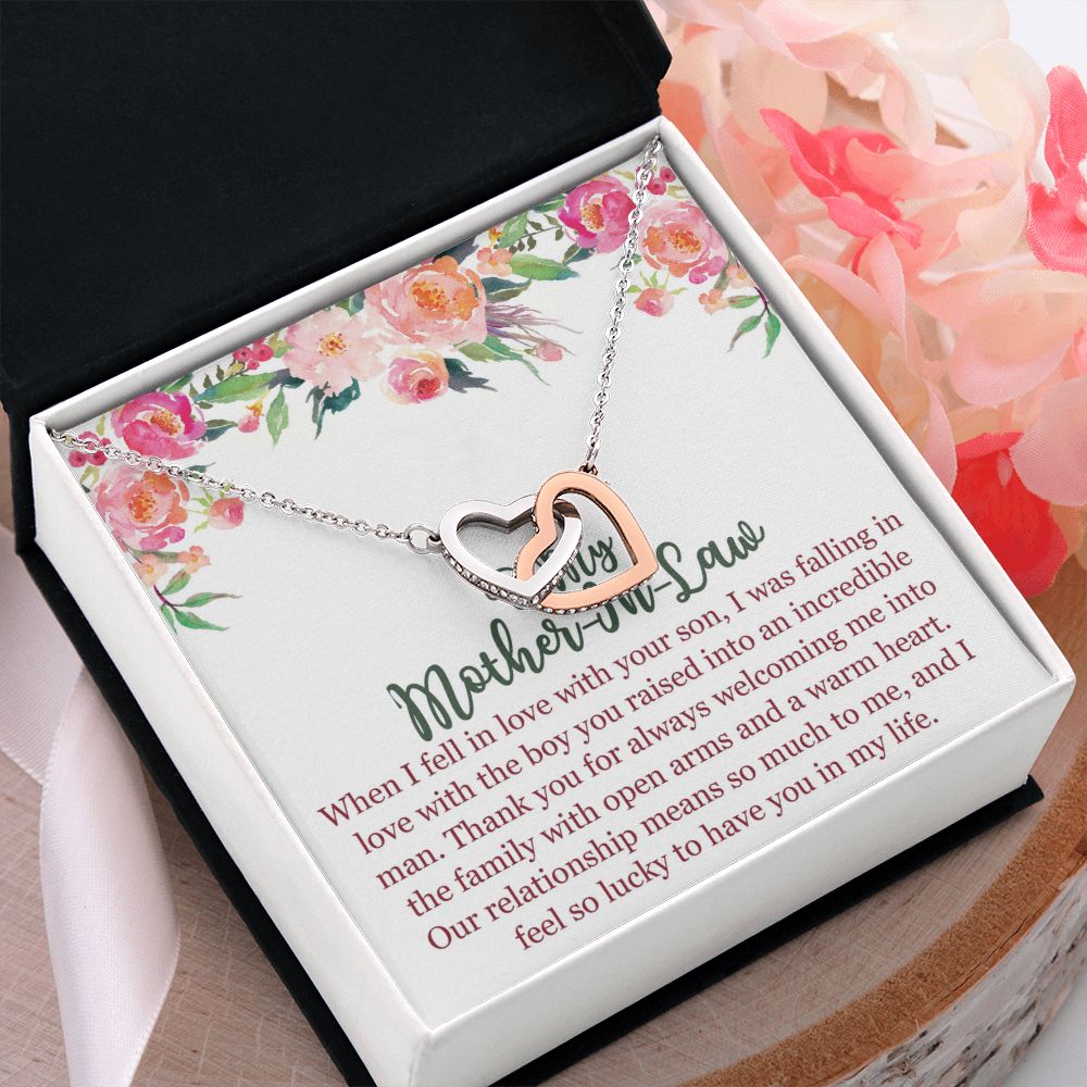 To My Mom In Law Necklace Pendant Gift From Son Happy Mother's Day Gift For Mom Birthday, Anniversary Love With Your Son Interlocking Hearts Necklace