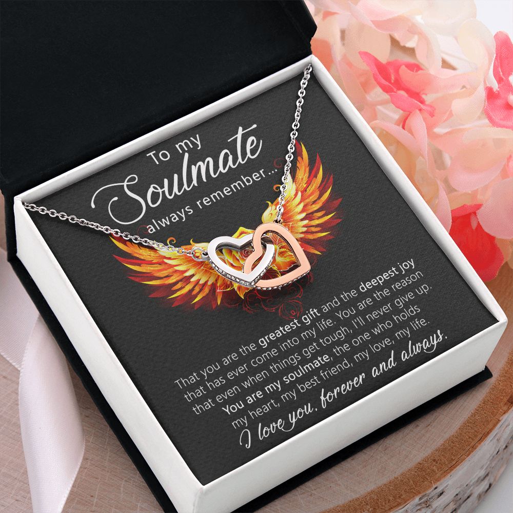 To My Soulmate Necklace for Women Birthday Christmas Jewelry Gifts For My Wife with Message Card Box Personalized Gift Present Pendant for Future Wife Soulmate Girlfriend Love 22 Interlocking Hearts Necklace