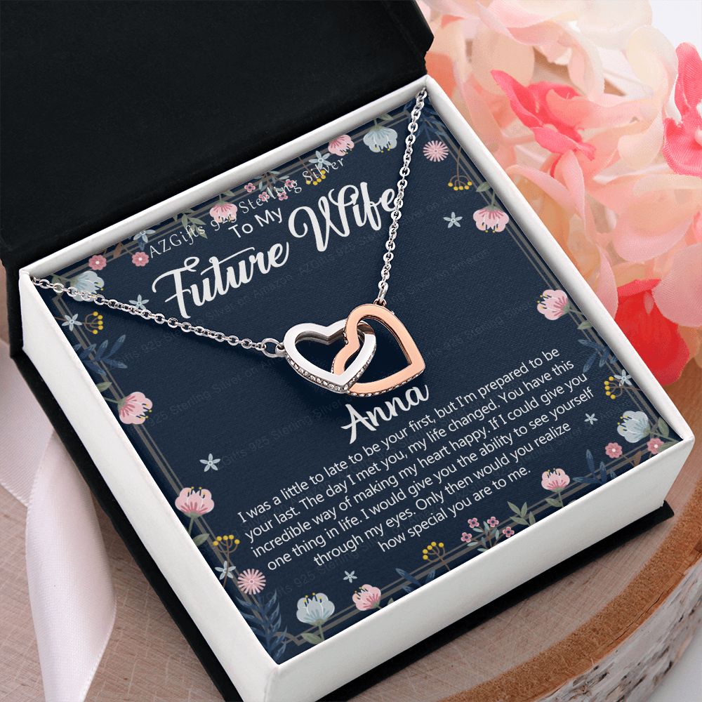 To My Future Wife Necklace With Box Card Gift for Soulmate Pendant Jewelry Birthday Gift For Her From Boyfriend One Year Anniversary For Girlfriend Fiance Jewelry Interlocking Hearts Necklace
