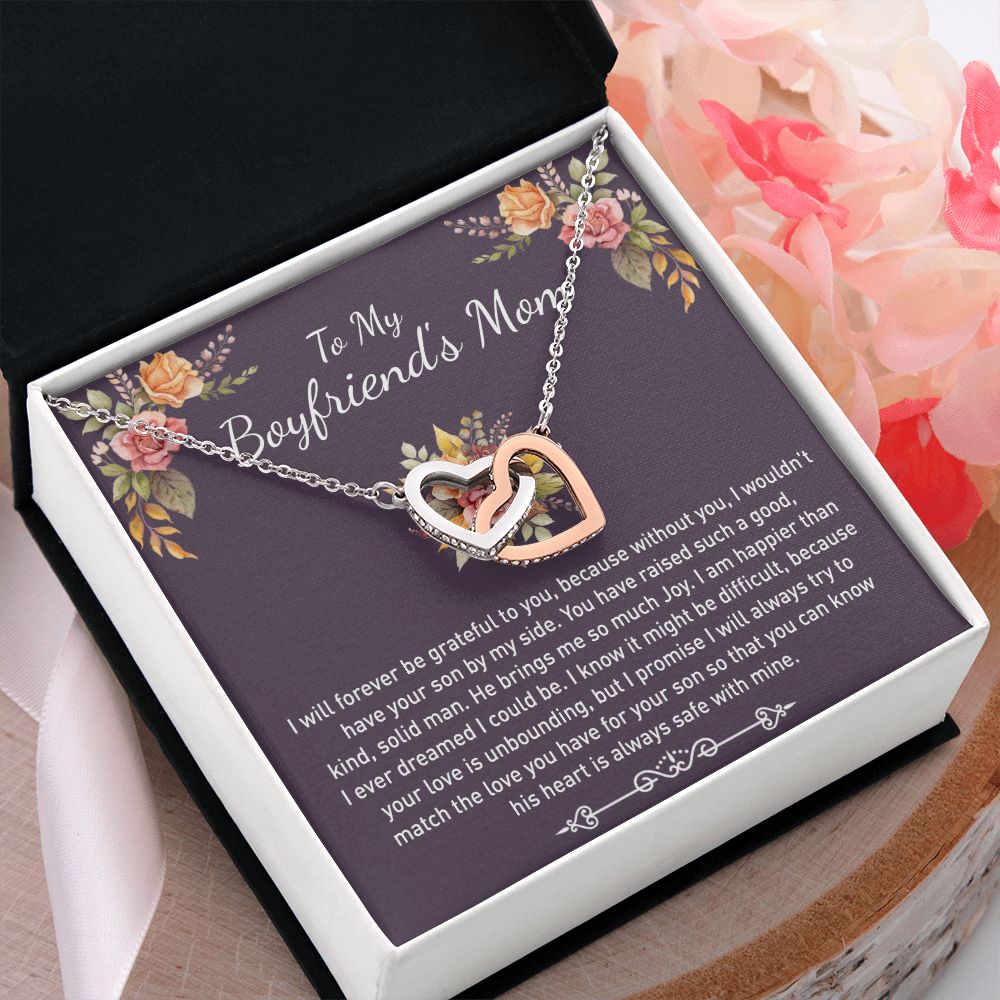 To My Boyfriends Mom Necklace Jewelry Gifts For Boyfriends Mom Mothers Day Gifts For Boyfriend'S Mom, To My Boyfriends Mom Gifts On Birthday Christmas Thanksgiving Retirement Interlocking Hearts Necklace