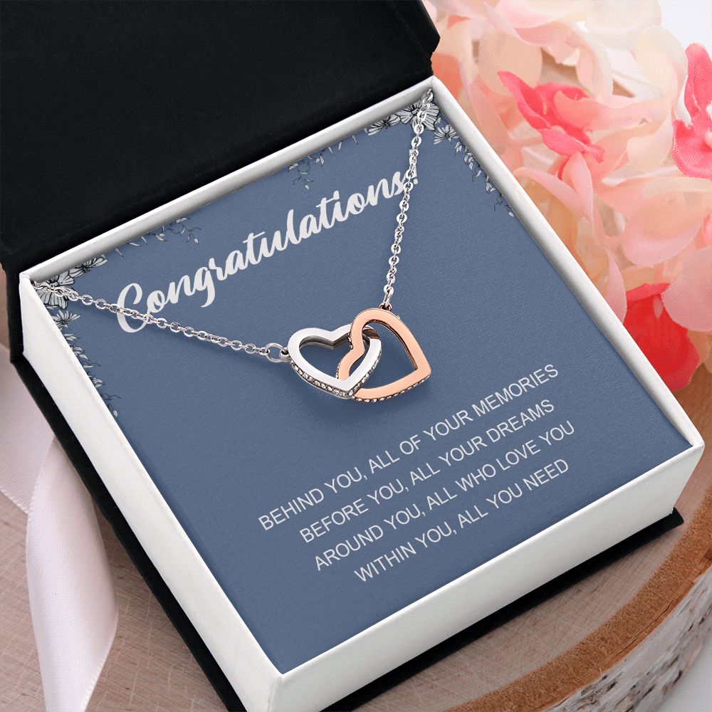 Graduation Gift Necklace for Girls College, High School, Love Knot Necklace Congrats Graduation Pendants Gift For Daughter, Granddaughter, Niece, Sister Interlocking Hearts Necklace