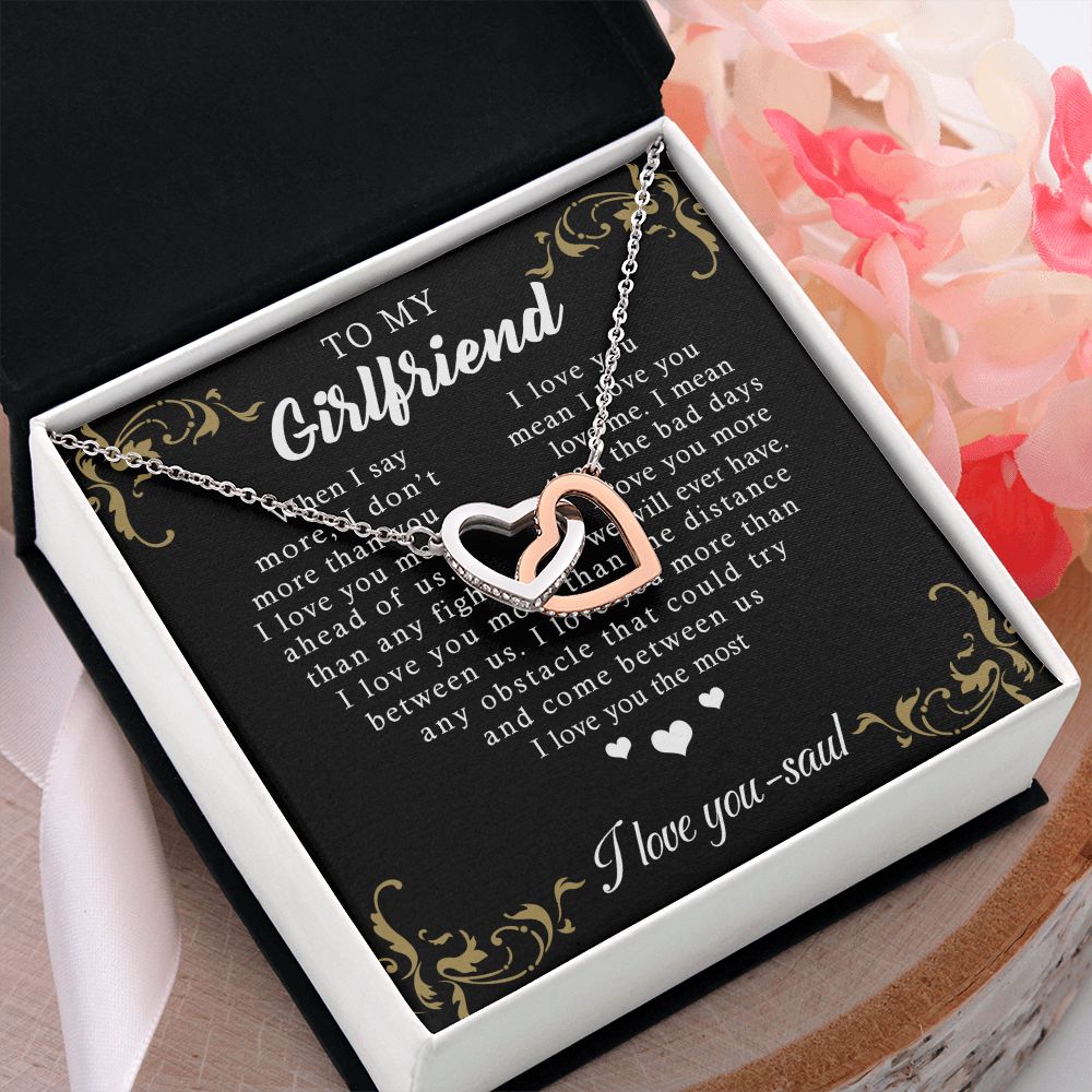 To My Girlfriend Necklace from Boyfriend, Personalized Necklace for Women, Luxury Necklace for Girlfriend, Wedding Anniversary Present For Her, Girlfriend Gift Jewelry Christmas Birthday Gift Interlocking Hearts Necklace