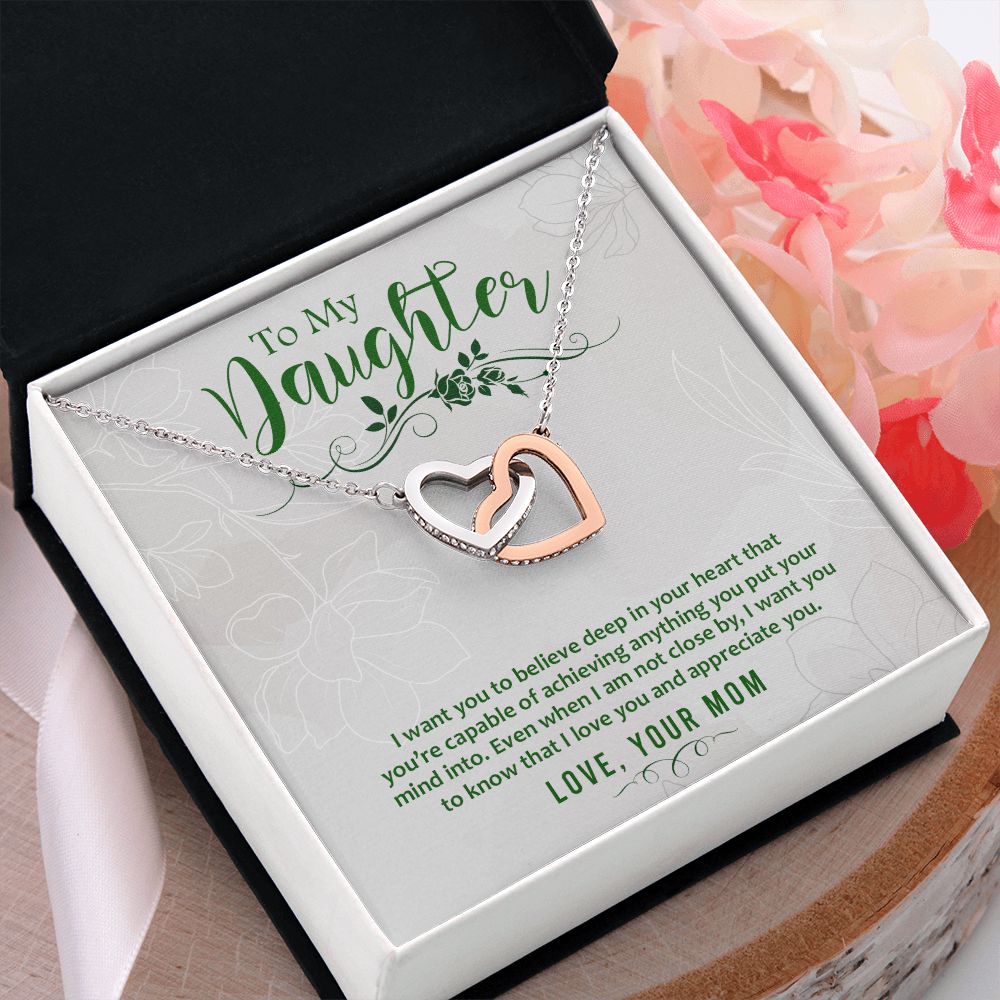 Mother and Daughter Necklace for Girls, To My Daughter Gift Necklace from Mom, Birthday Christmas Gift Graduation Gifts for Daughters, Jewelry Pendant Present for Daughter, Mother Daughter Gift 42 Interlocking Hearts Necklace