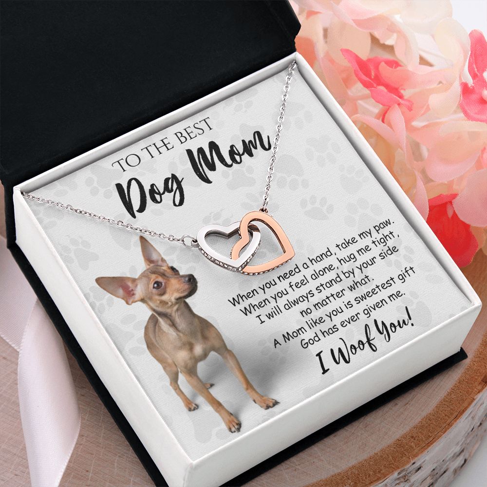 To The Best Chihuahua Dog Mom Knot Necklace Mother's Day Gift , I Woof You Quote Gift Card, Message Card Jewelry For Dog Lovers, Necklace For Mom Interlocking Hearts Necklace