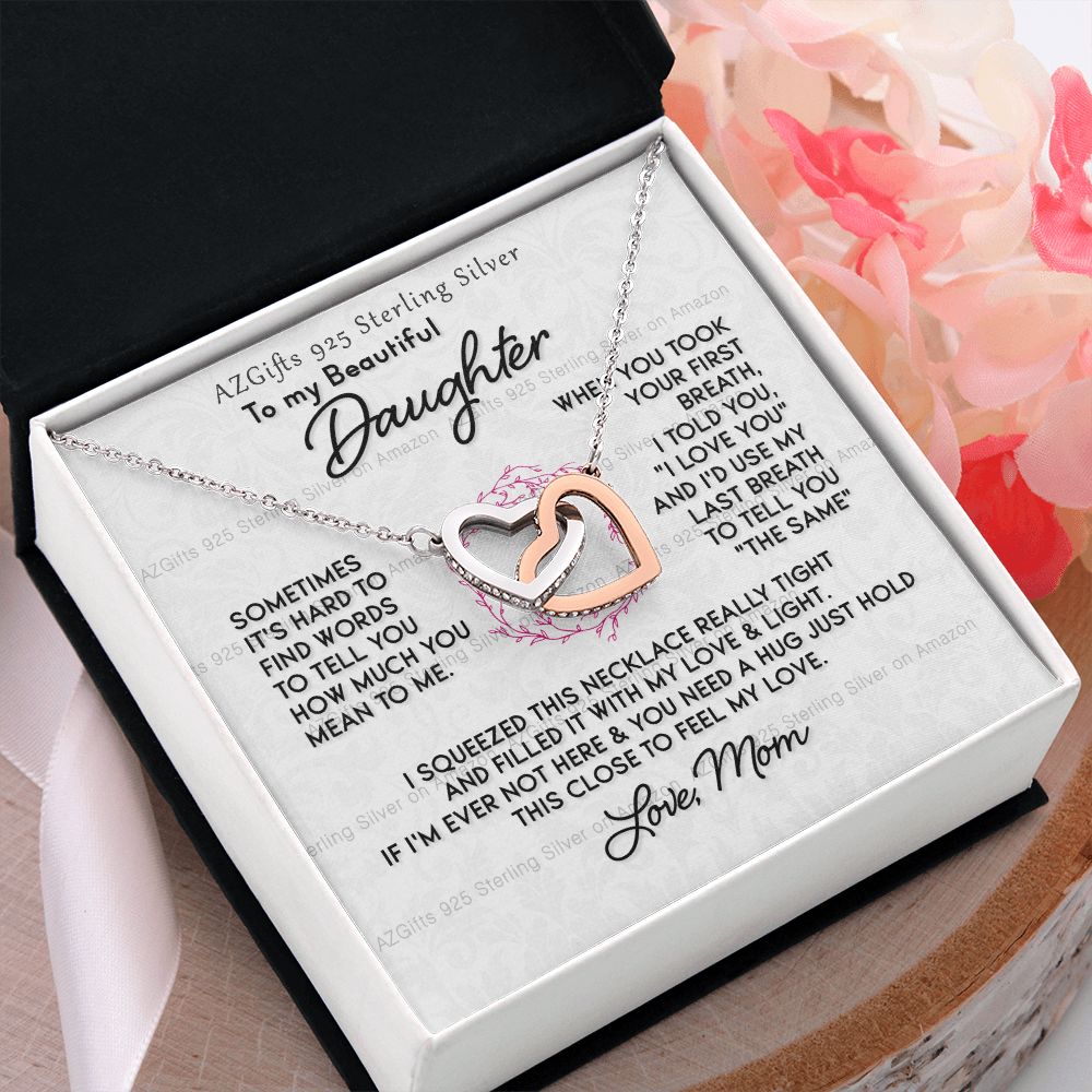 To My Daughter Necklace With Box Card Gift for Daughter Pendant Jewelry Birthday Gift For Her From Mom Mother Gift For Daughter Jewelry for Daughter from Mom Interlocking Hearts Necklace