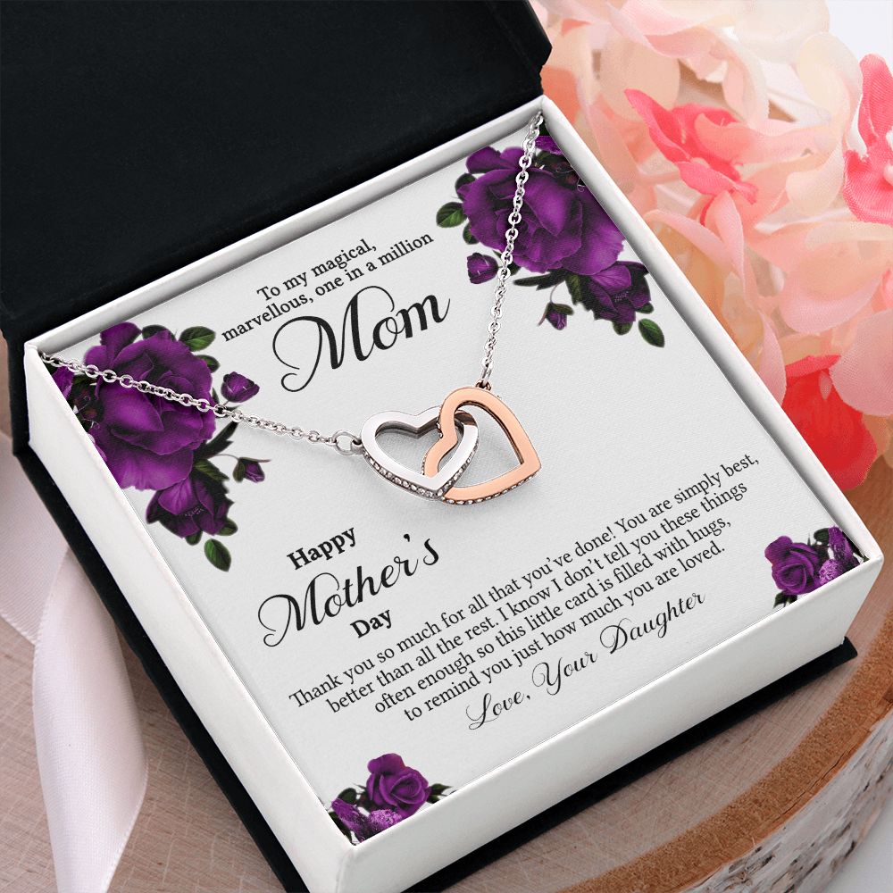 Mom Necklace Gifts for Mom from Daughter to Mom Gifts for Mothers Day from Daughter, To My Mom Necklace from Daughter to Mom Birthday Gifts Necklace with Message Card and Gift Box3 Interlocking Hearts Necklace