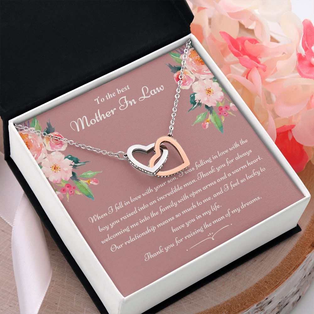 To The Best Mother In Law Gifts, Love Knot Necklace, Mother's Day Necklace Gifts Interlocking Hearts Necklace