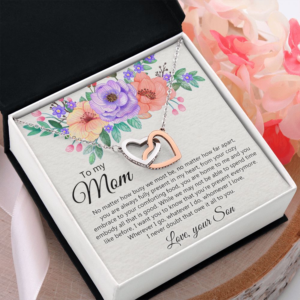 To my Mom Love Your Son Necklace, Meaningful Gift for Mom Necklace Jewelry for Women, Gift for Mom from Son, Son to Mom Jewelry Box, Mom Gift on Mother's Day Birthday Holiday Present Interlocking Hearts Necklace