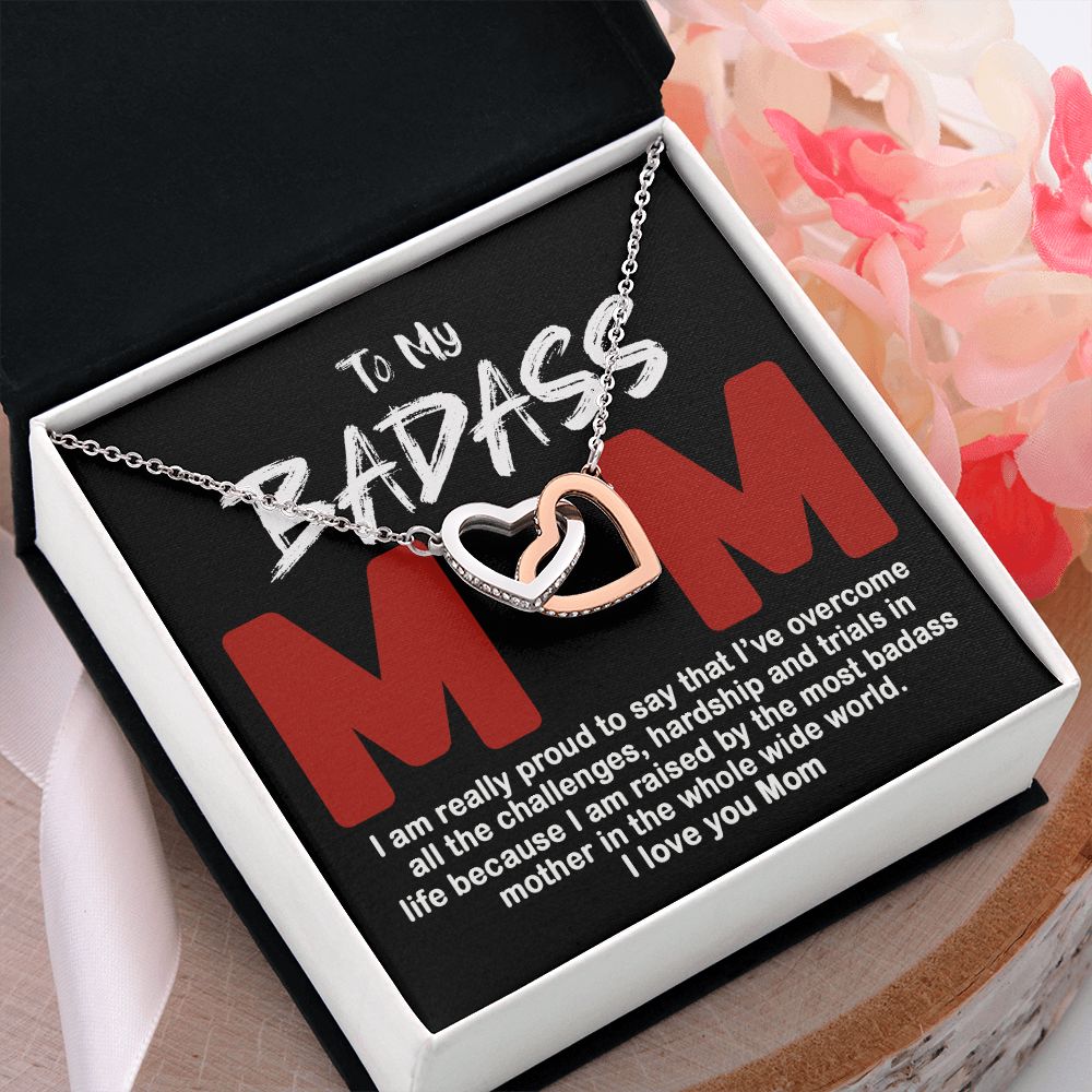 To My Badass Mom Necklace Badass Mom Gift, Jewelry For Step Mom On Mother's Day Interlocking Hearts Necklace