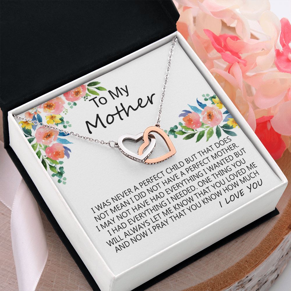 To My Mom Necklace Pendant Gift From Daughter And Happy Mother's Day Gift For Mom Birthday, Anniversary A Perfect Child Interlocking Hearts Necklace