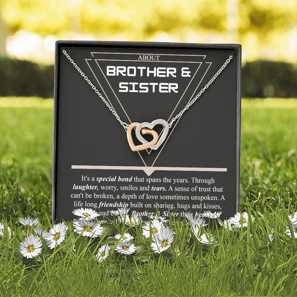 Brother & Sister Gift Necklace Cuban Link Chain Necklace Gift From Sister to Bro Interlocking Hearts Necklace