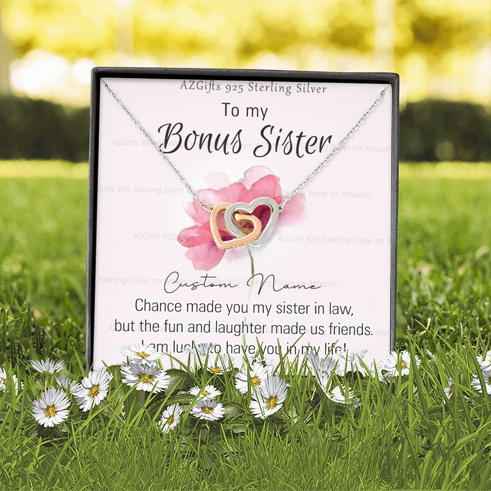 To my Bonus Sister Necklace Pendant for Sister in law Gift for Sister-in-Law Birthday Gift Idea for Her Sister of the Groom Necklace for Future Sister in Law Gift Interlocking Hearts Necklace