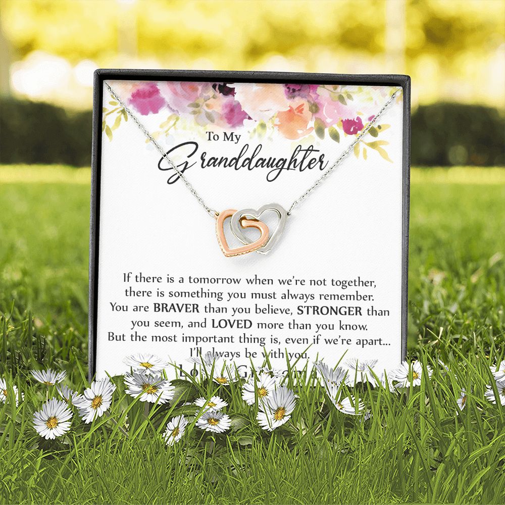 To My Granddaughter Love Knot Necklace, Graduation Gift For Girl From Grandma Interlocking Hearts Necklace