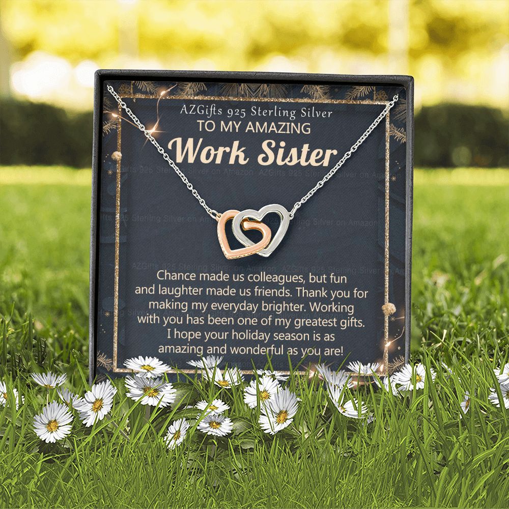 To My Work Sister Necklace Gift for Colleague Christmas Necklace for Work Sister from Co-Worker Christmas Pendant Gift for Colleague Christmas Jewelry Gift for Her Women 301 Interlocking Hearts Necklace