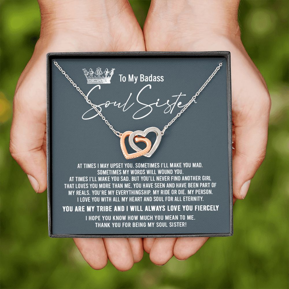 To My Badass Soul Sister Necklace Bestie BFF Gift Interlocking Hearts Necklace Interlocking Hearts Necklace