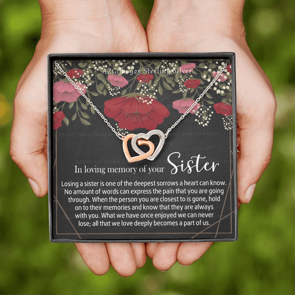 In Loving Memory of Your Sister Necklace Grief Gifts for Grieving Gift for Memorial Pendant Necklace Gifts for Remembrance Gifts for Bereavement Gifts Sorry for Your Loss 301 Interlocking Hearts Necklace