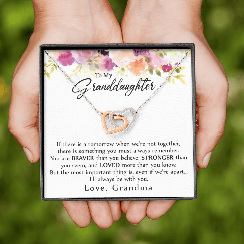 To My Granddaughter Love Knot Necklace, Graduation Gift For Girl From Grandma Interlocking Hearts Necklace