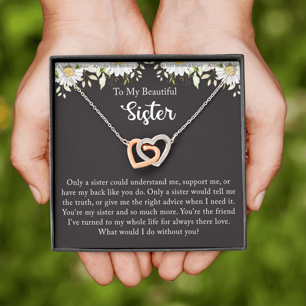To My Sister Necklace, Sister to Sister, Birthday gift For Sister from Brother 2 Interlocking Hearts Necklace