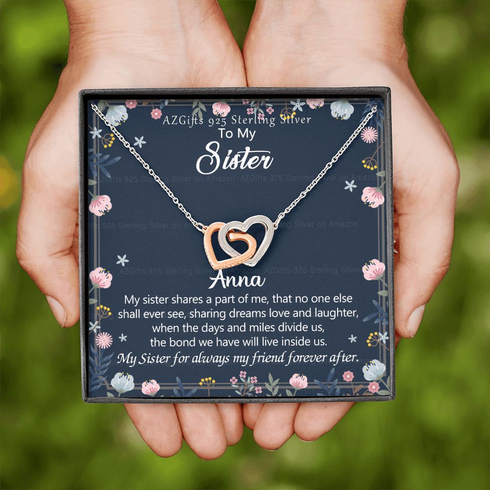 To My Sister Necklace, Pendant Inspirational Jewelry for Women Teen Girl, Keepsake Family and Friendship Gifts, Gift for Sisters, Necklace for Sisters, Sisters Jewelry 301 Interlocking Hearts Necklace