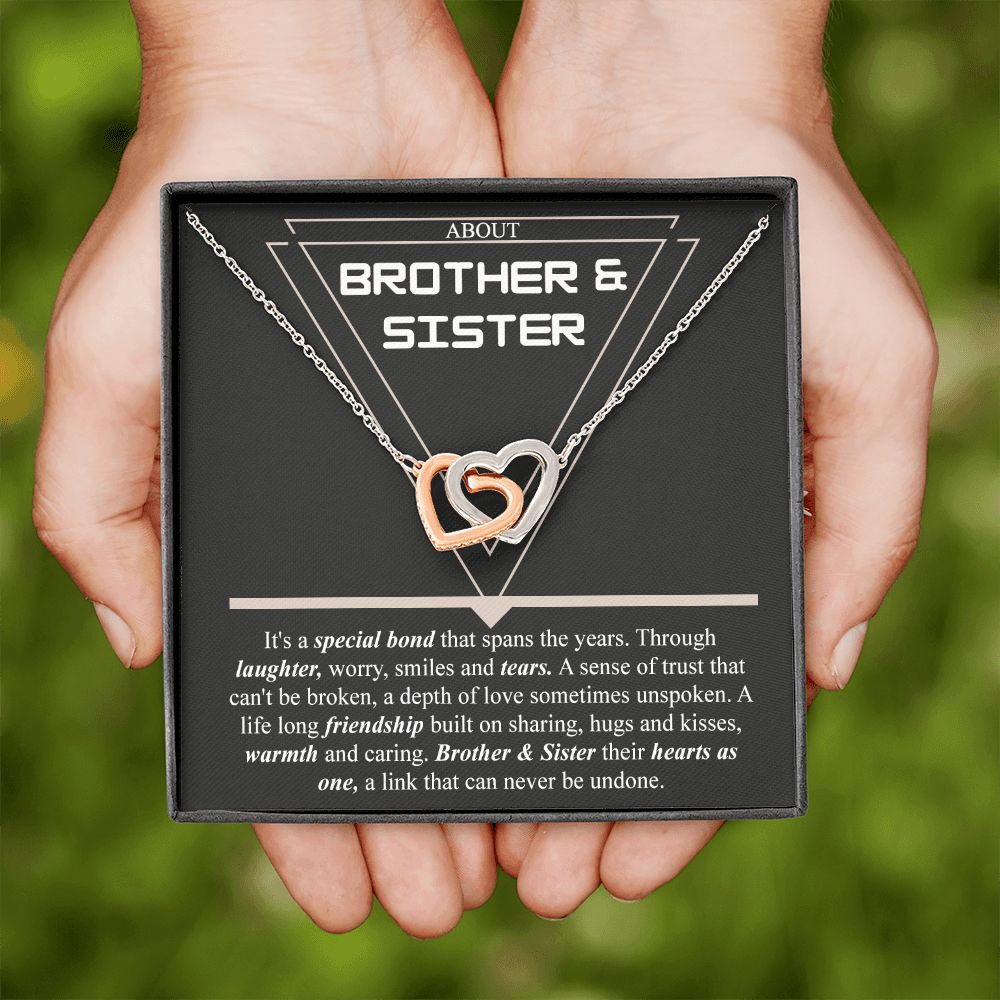 Brother & Sister Gift Necklace Cuban Link Chain Necklace Gift From Sister to Bro Interlocking Hearts Necklace
