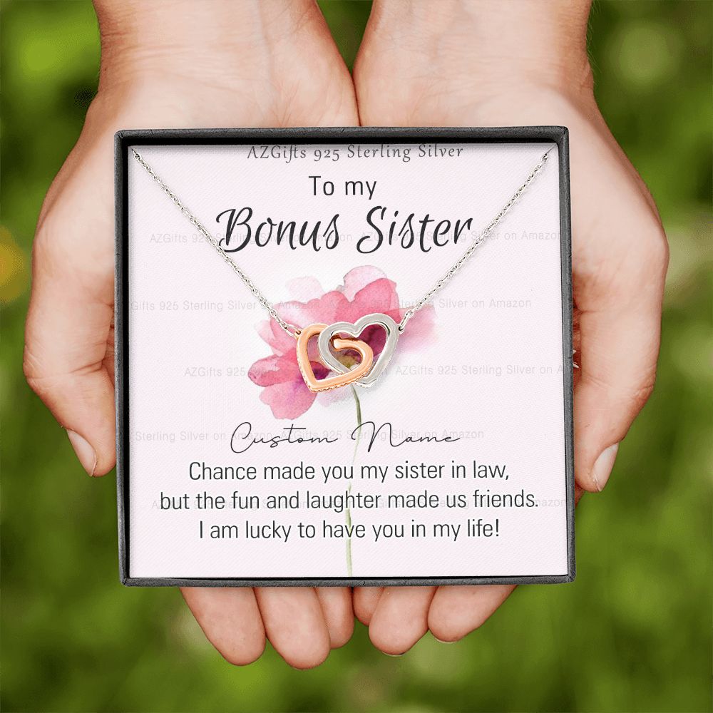 To my Bonus Sister Necklace Pendant for Sister in law Gift for Sister-in-Law Birthday Gift Idea for Her Sister of the Groom Necklace for Future Sister in Law Gift Interlocking Hearts Necklace